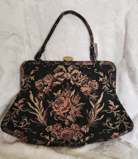 Vintage 50 s Crown Lewis Metallic Tapestry Large Top Handle
