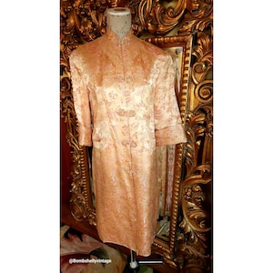 Vintage Peony Chinese Gold Satin Brocade Coat