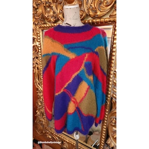 Vintage 80&#39;s Colorful Abstract Oversized Mohair Sweater