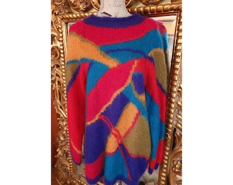 Vintage 80's Colorful Abstract Oversized Mohair Sweater