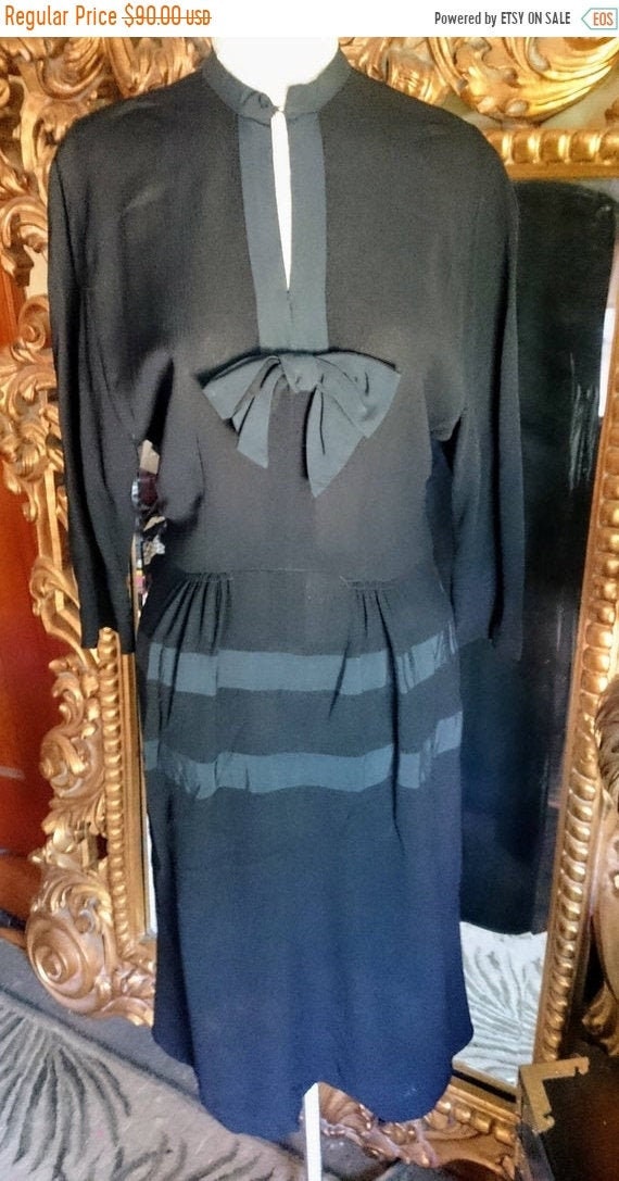 Vintage 1940's Rayon Crepe Black Bow Dress - image 2