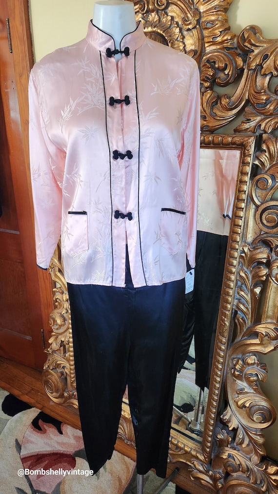 Vintage 50's Pink & Black Asian Inspired Pajamas - image 2