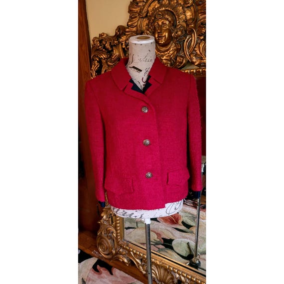 Vintage 60's Raspberry Red Boucle and Navy Blue Linen Jacket - Etsy