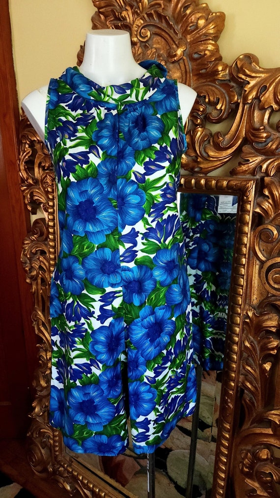 Vintage 60's Sears Blue Floral Cotton Romper