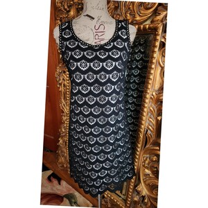 Vintage 60&#39;s Black and White Lace Sheath Dress with Rhinestones