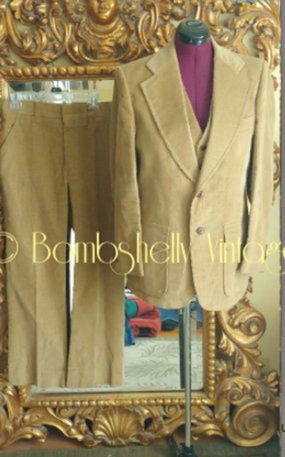 Vintage 1970's Men's 3 Piece Camel Corduroy Anthon
