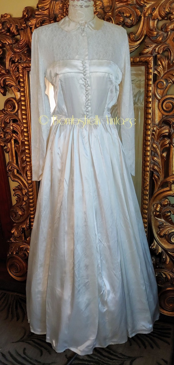 Vintage 1948 White Satin and Lace Bridal Gown