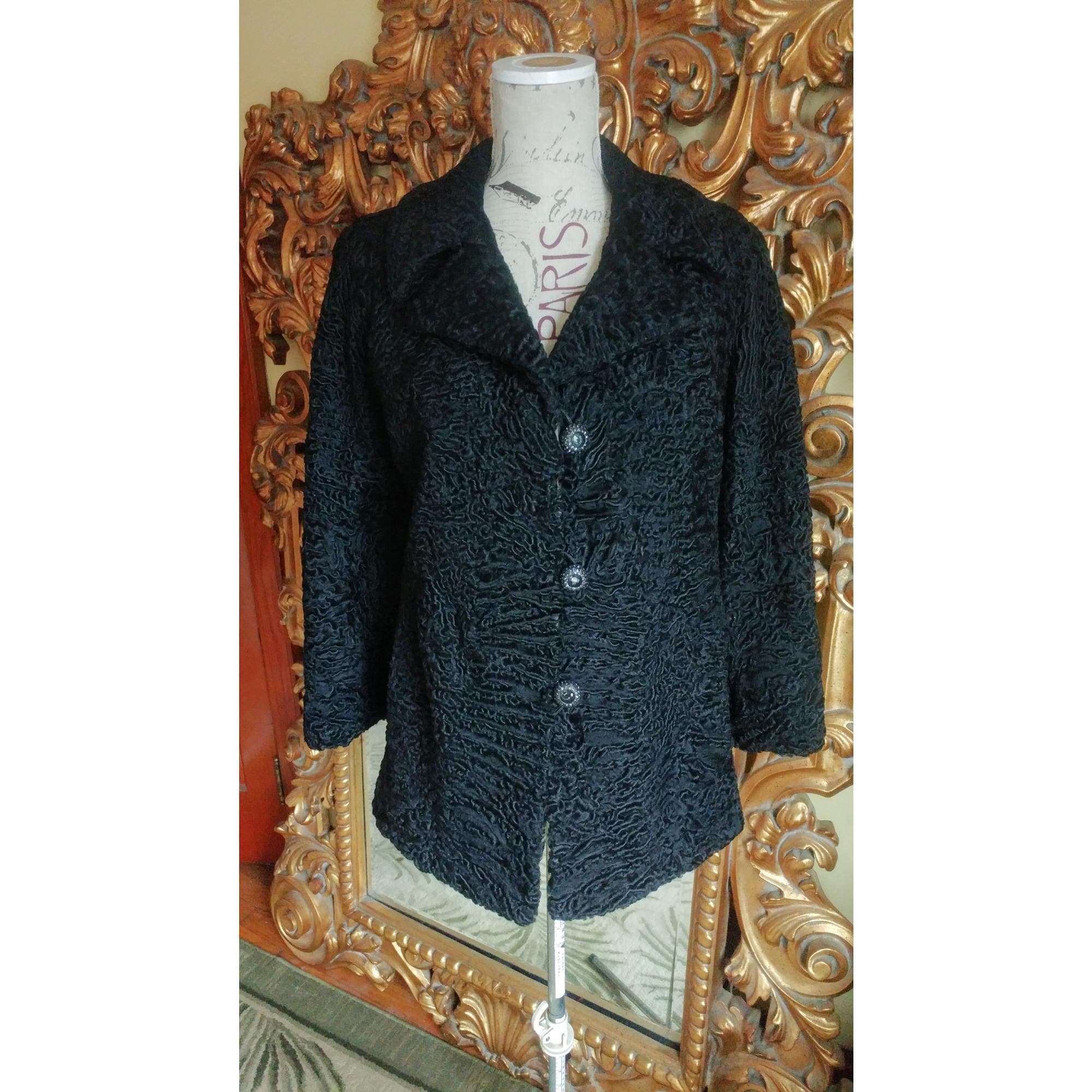 Vintage 60's Max Zeller Black Persian Lamb Jacket With Rhinestone