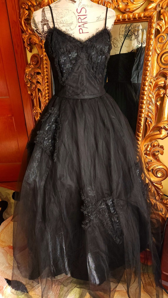 Vintage 50's Emma Domb Black Tulle and Lace Ball G