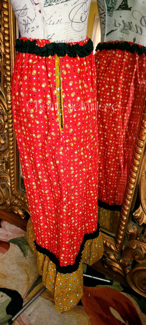 Vintage 70's Red and Gold Calico Maxi Peasant Ski… - image 5