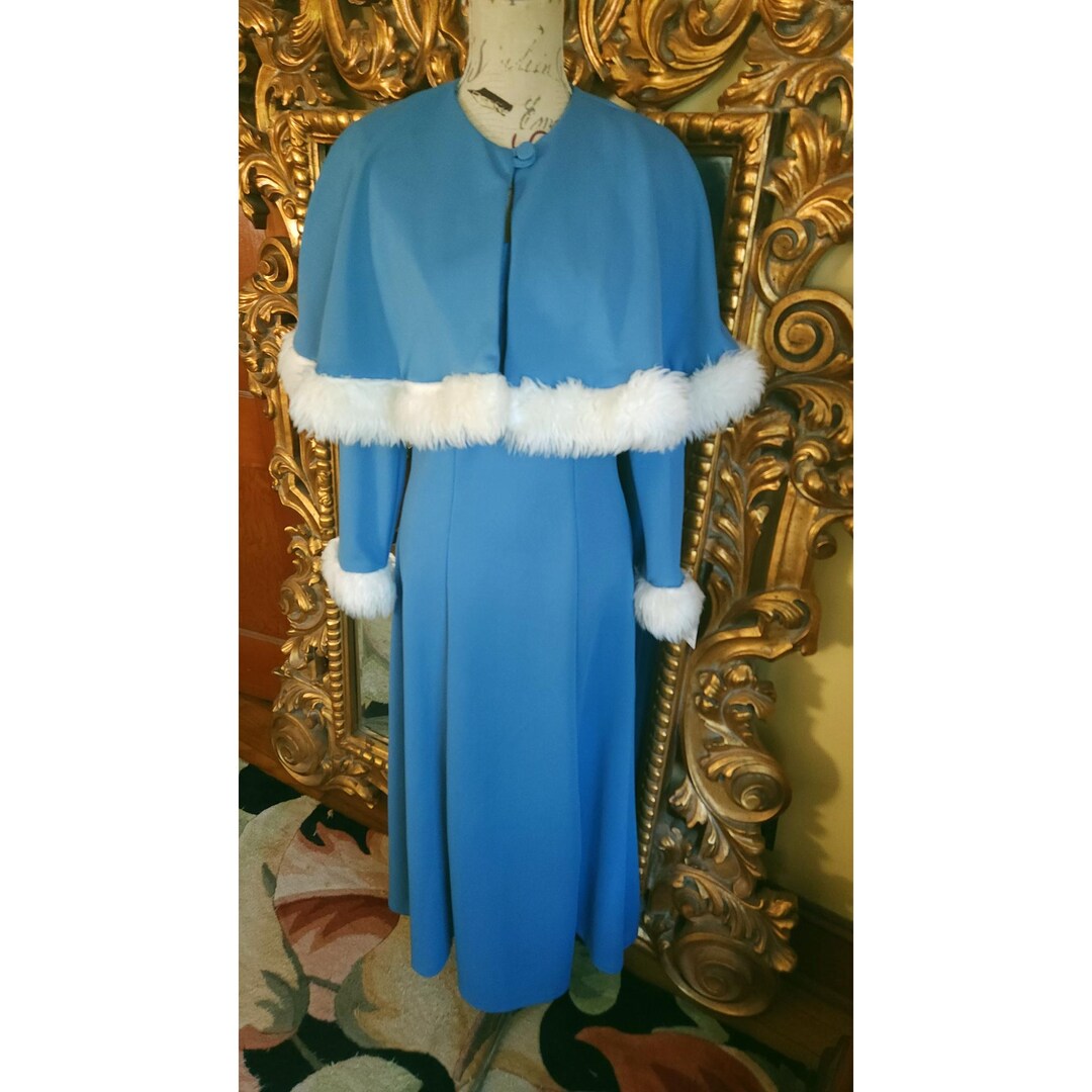alexis michelle blue dress fur Vintage 60's Lilli Ann Gown With Matching Capelet Faux Trim Boots dolcevita Color:As Pic pin up Black Dresses Silhouette Logo
