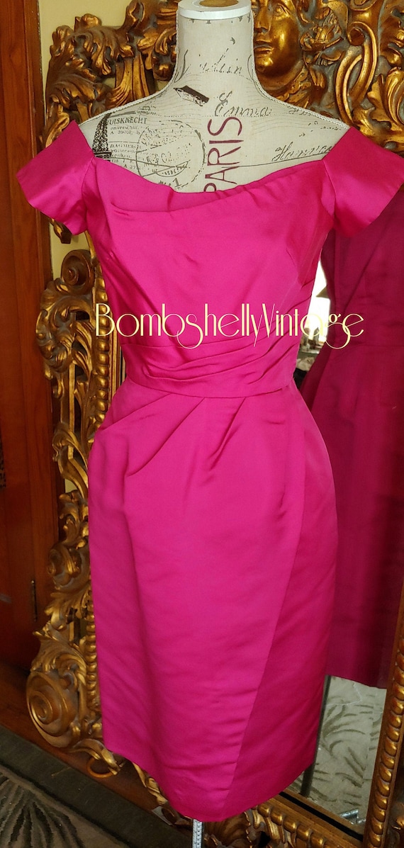 Vintage 50's Fuschia Silk Bombshell Wiggle Dress