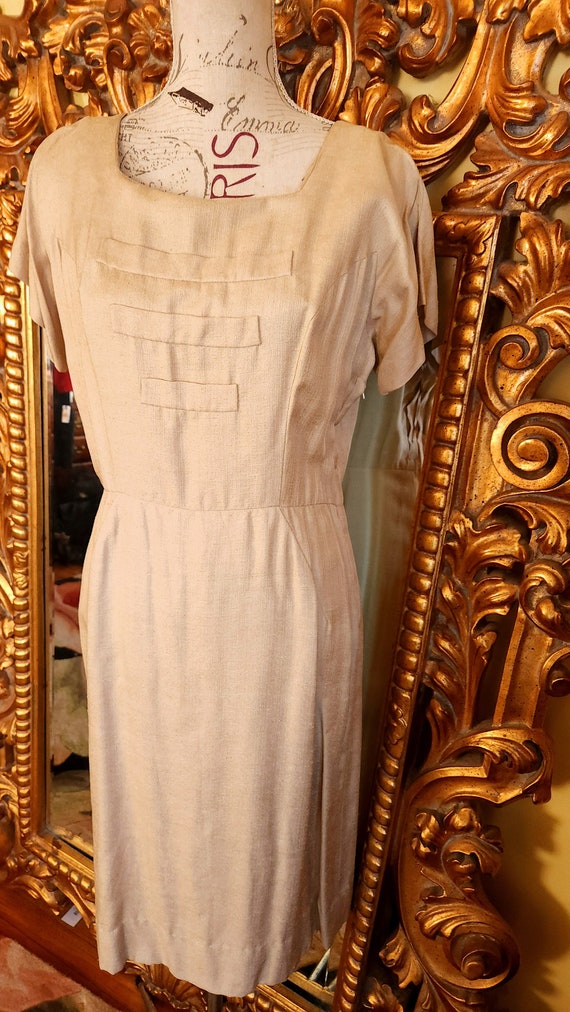 Vintage 40's Fred A. Block Beige Linen Dress Suit - image 4