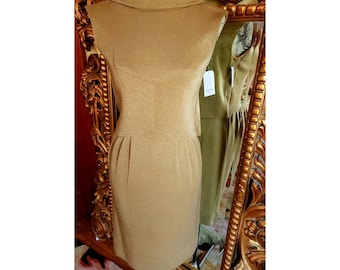 Vintage 60&#39;s Alison Ayers Original Metallic Gold Knit Wiggle Dress