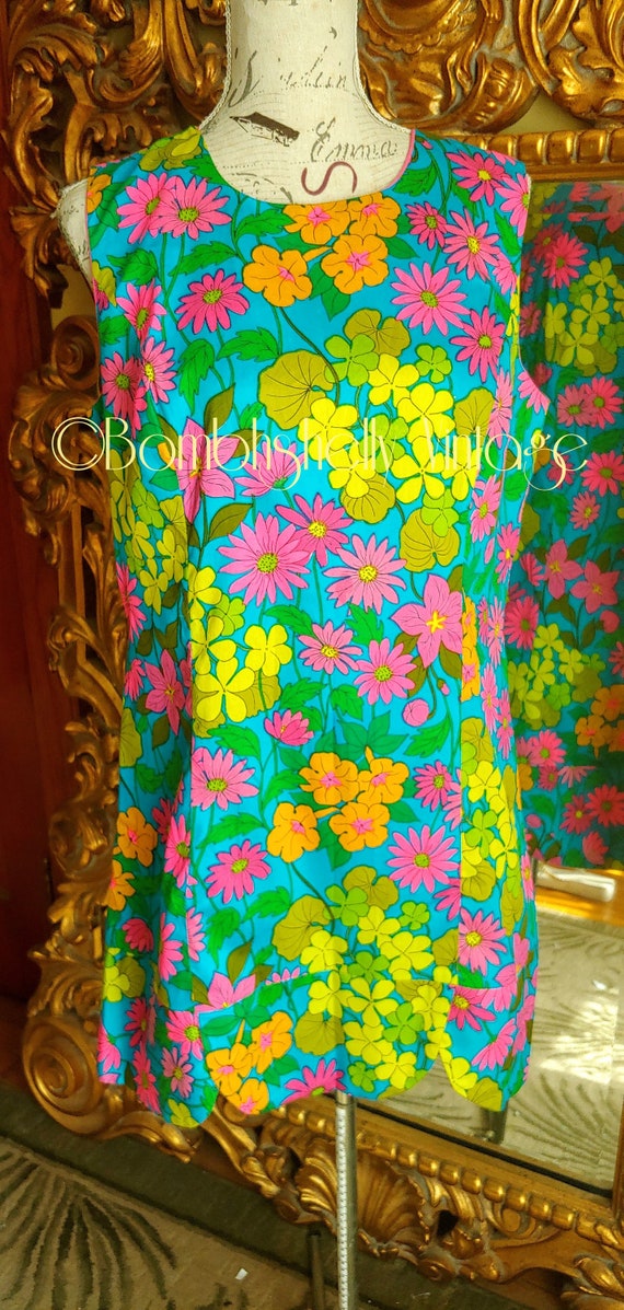 Vintage 60''s Mod Floral Culotte Dress Romper Skor