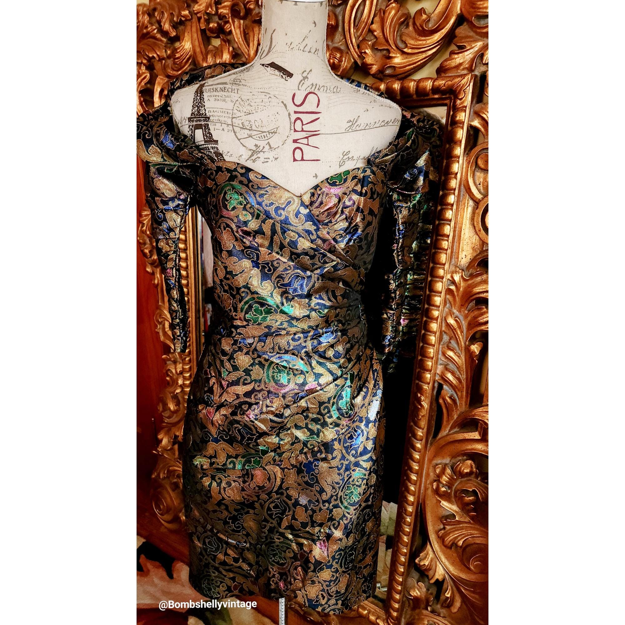 Vintage 80's Victor Costa Saks Fifth Avenue Metalic Jewel Toned