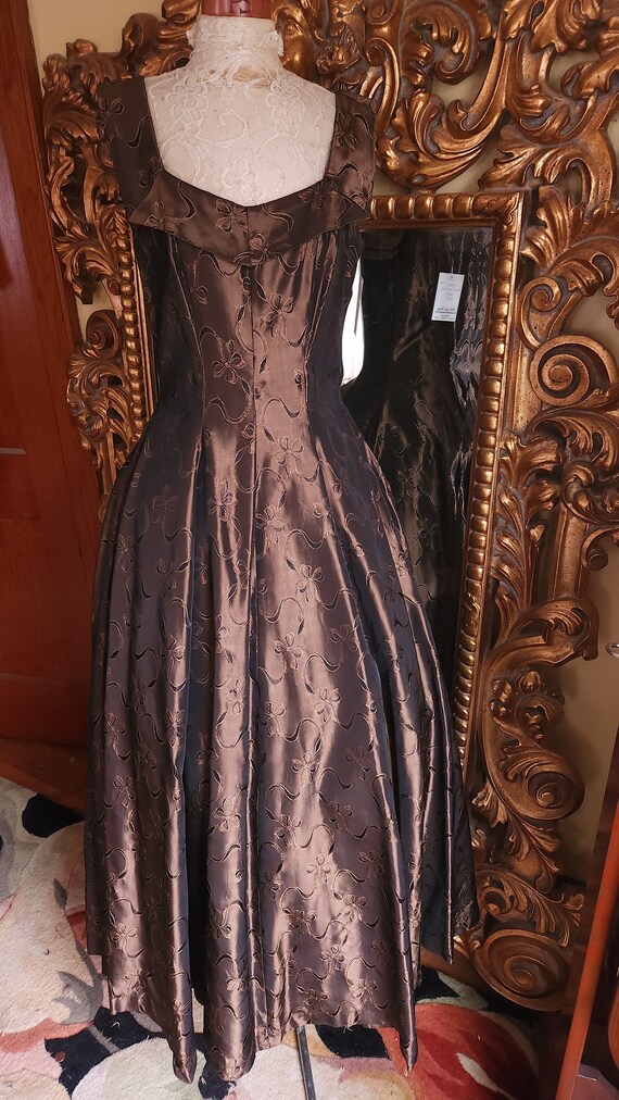 Vintage 40's Brown and Black Bow Brocade Gown