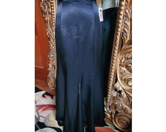 Vintage 90&#39;s Caché Black Satin Long Trumpet Skirt