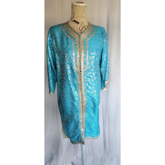 Vintage 60's Saks Fifth Avenue Bright Blue and Metallic Silver Ethnic Tunic  Dress - Etsy