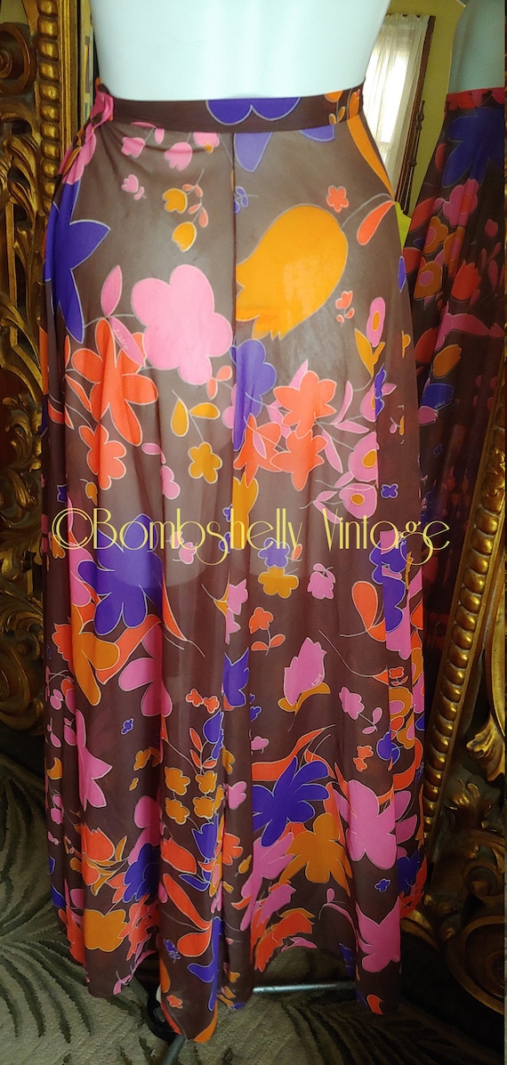 Vintage 60's Lily Pulitzer Brown Floral Sheer Nylo