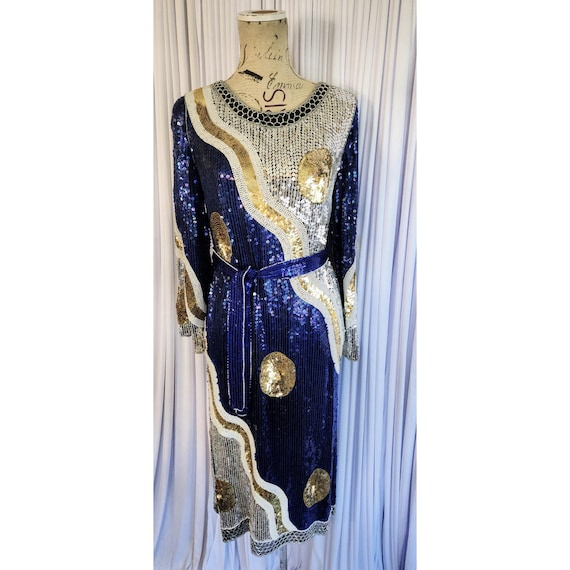 Vintage 70's Creative Creations Deadstock Blue & Silver Sequin Dress - Etsy  Norway