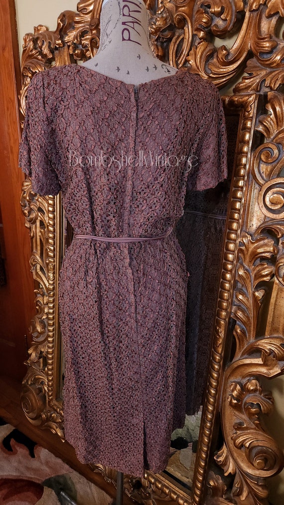 Vintage 50's Brown Satin Ribbonette Dress Set XL - image 7