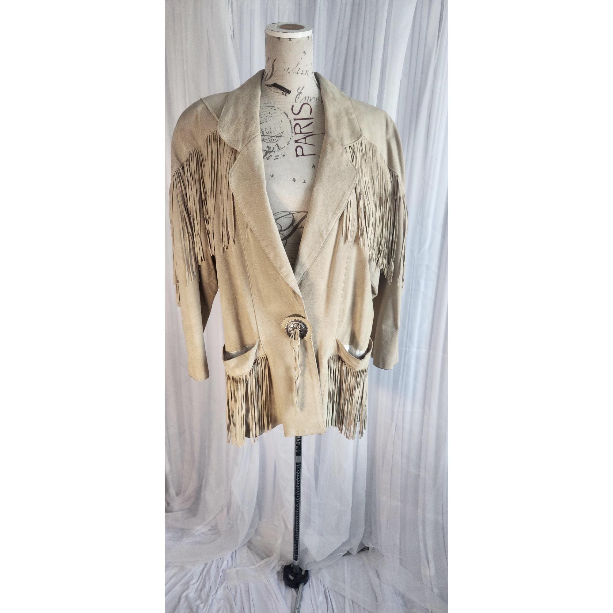 Vintage 80's Frontier Collection Beige Suede Fringe Western Jacket