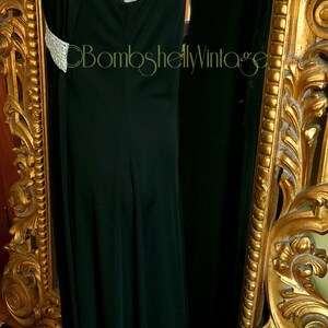 Vintage 70's Julie Miller Black Goddess Gown with Metallic Trim image 4