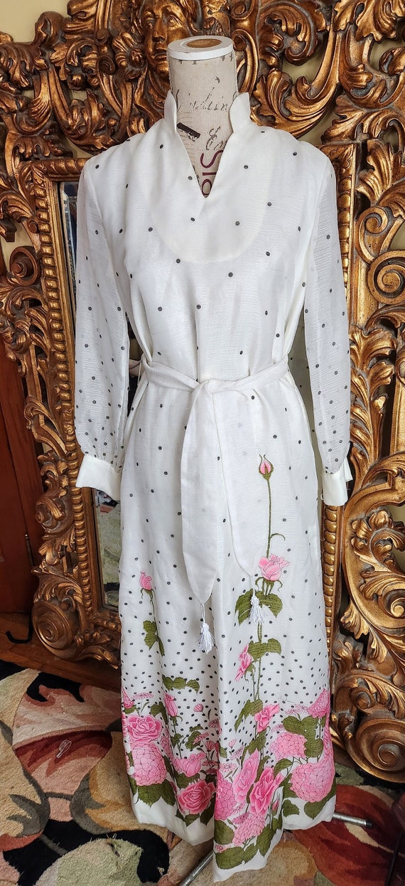 Vintage 70's Alfred Shaheen White and Pink Polka D