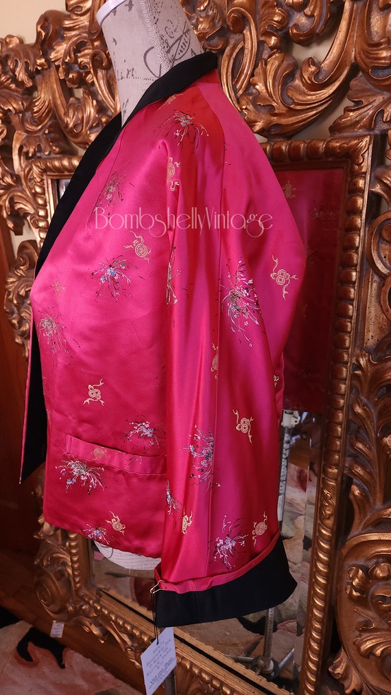 Vintage 60's Pink and Black Reversable Asian Silk… - image 5
