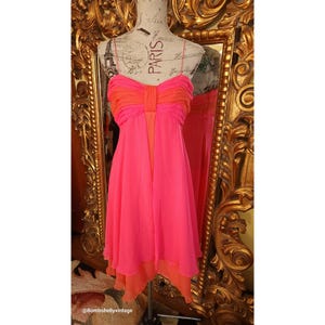 Vintage 70&#39;s Miss Elliette Pink and Orange Chiffon Dress