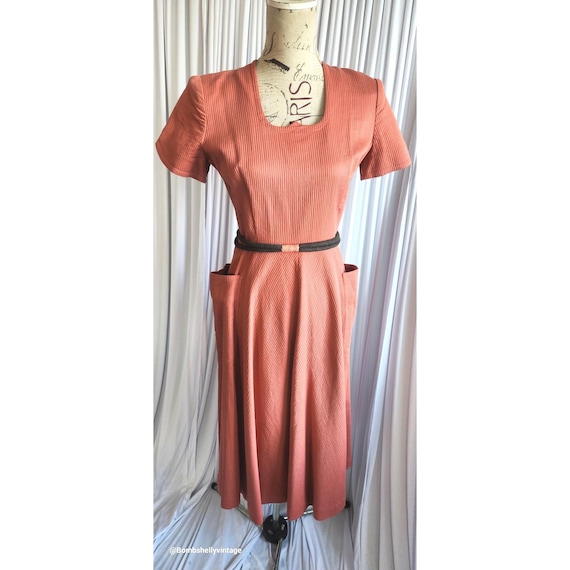 Vintage 40's Jennifer Petites Burnt Coral A-line Dress with Belt Vintage 40's Jennifer Petites Burnt Coral A-line Dress with Belt