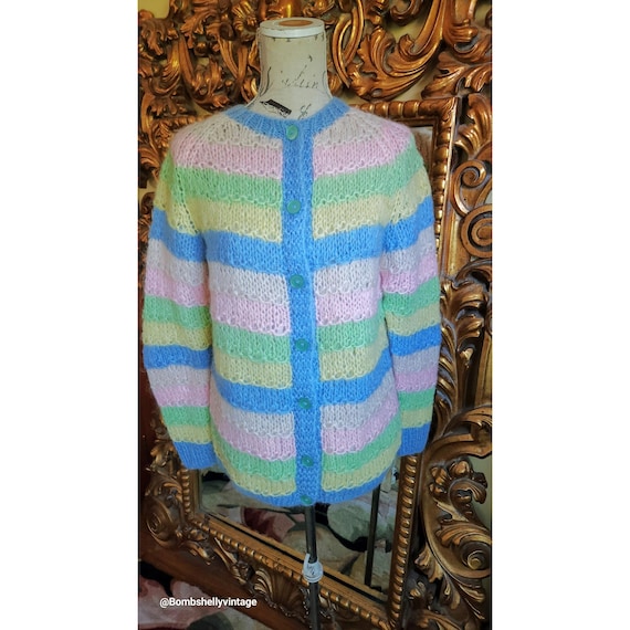 Vintage 60's Pastel Stripe Handmade in Italy Mohair Cardigan Vintage 60's Pastel Stripe Handmade in Italy Mohair Cardigan