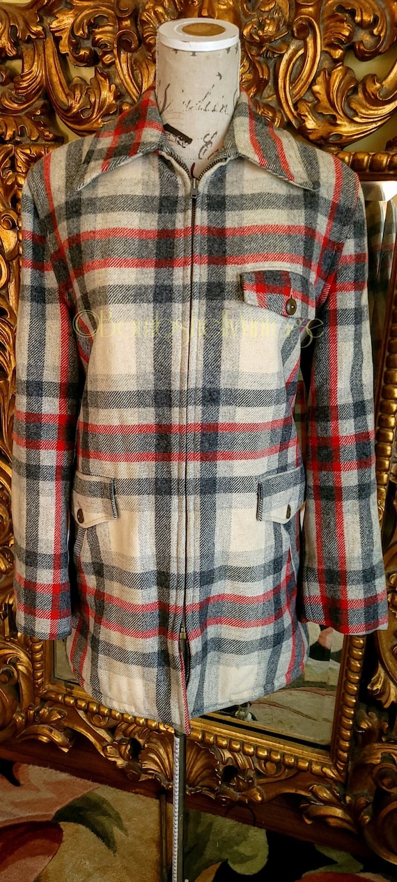 Vintage 50's Woolrich Plaid Wool Jacket With Belte