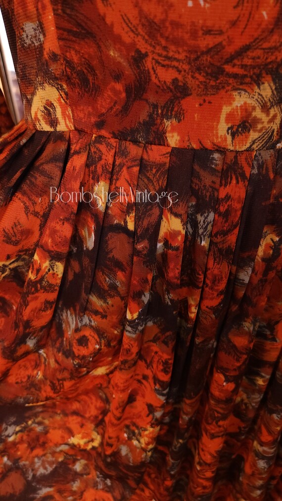 Vintage 60's Fall Floral Print Rayon Jersey Pleat… - image 6