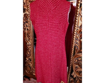 Vintage 60&#39;s Dorothy Ness Pink and Red Wool Sheath Dress