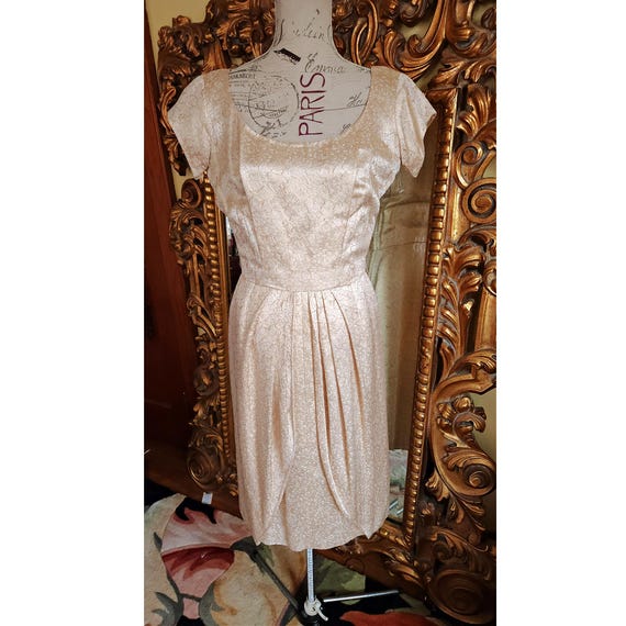 slim fit dress slacks Saks Fifth Avenue Metallic Lace Dress – Moore Vintage Archive