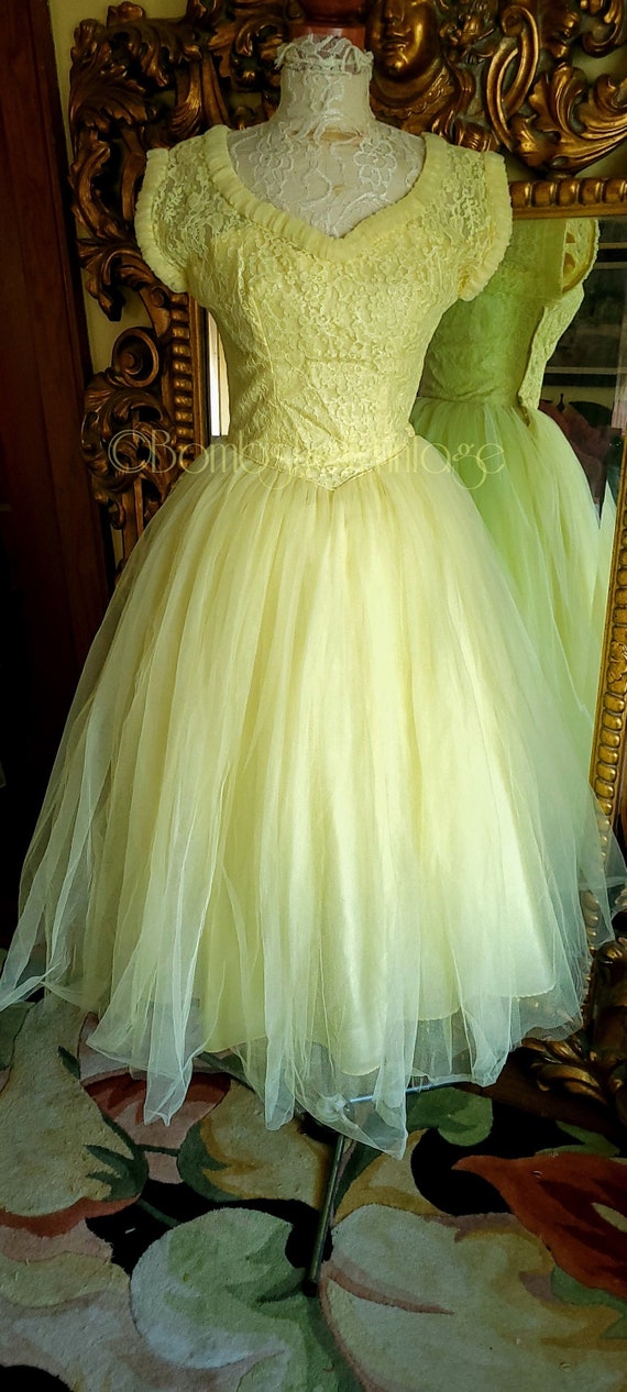 Vintage 50's Emma Domb Yellow Lace and Tulle Prom 