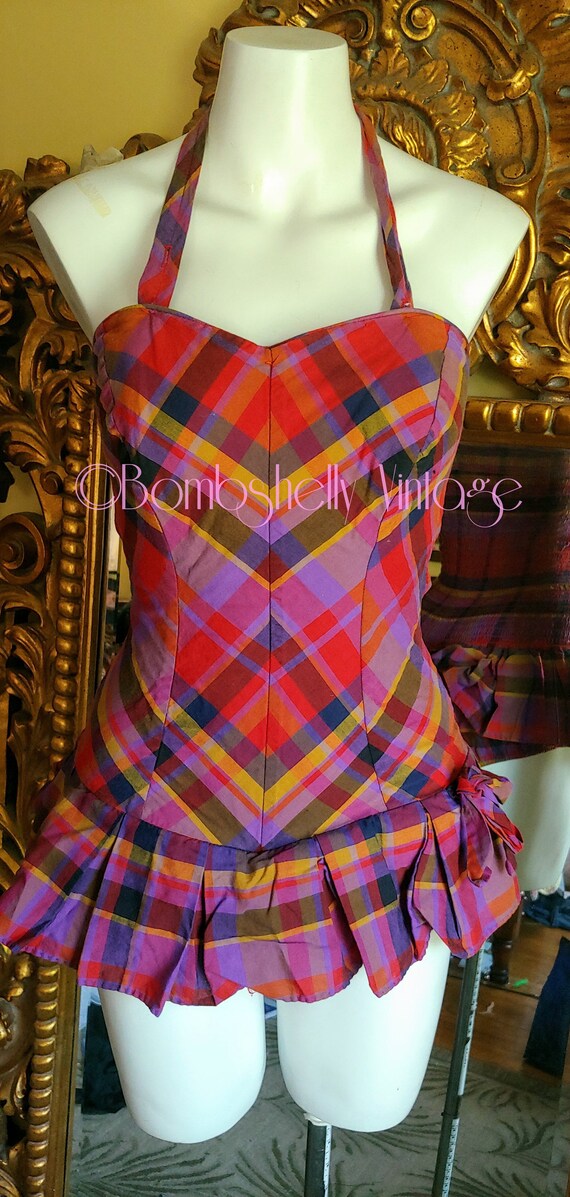 Vintage 50's Cotton Madrais Plaid Play Swim/Suit w