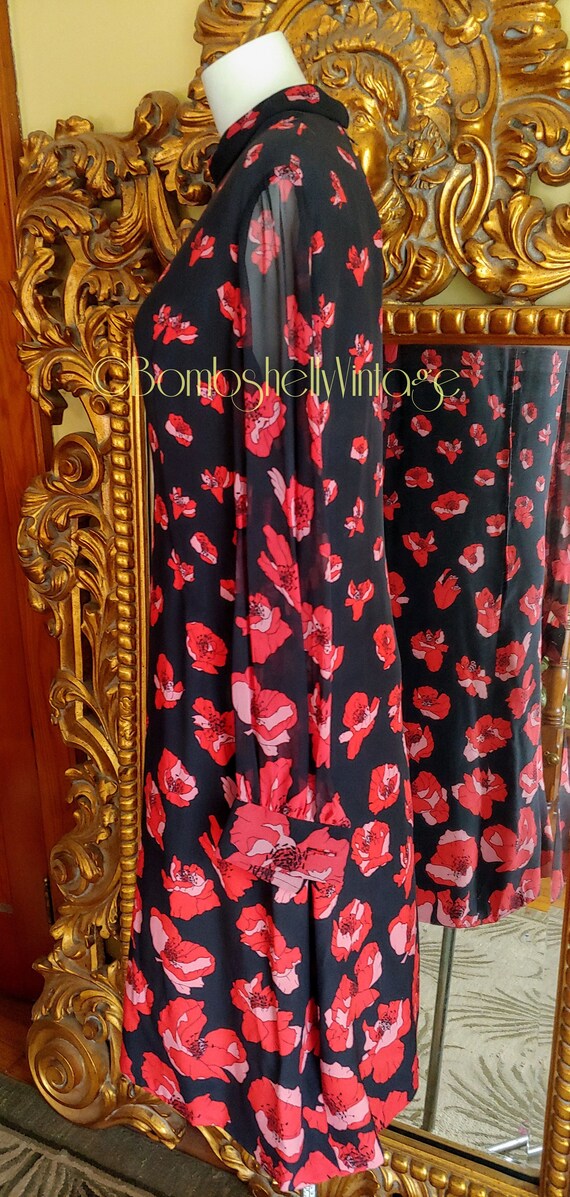 Vintage 60's Rufollo Mod Black and Red Silk Flora… - image 4