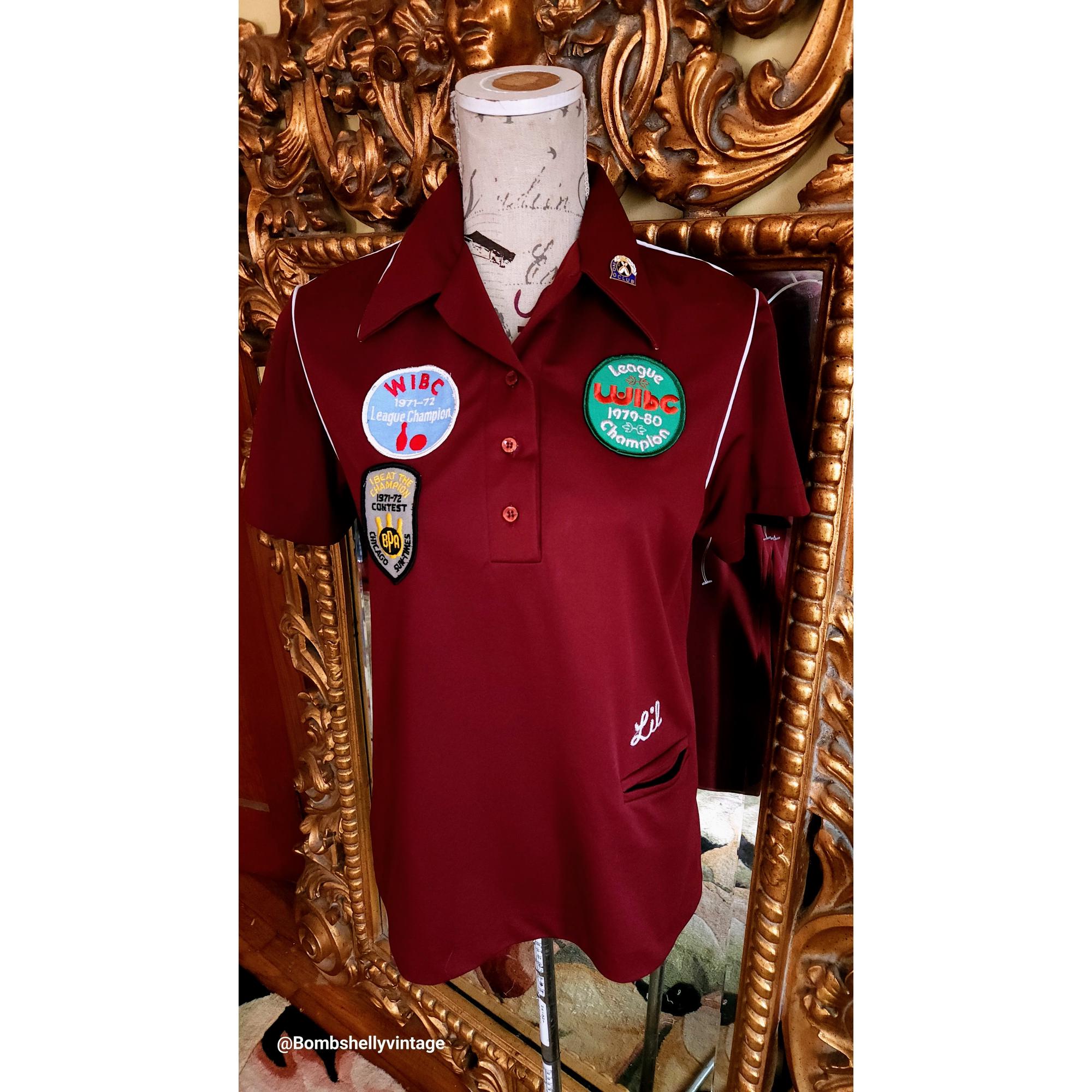 Vintage 70's King Louie Creation Ladies Burgundy Bowling Shirt