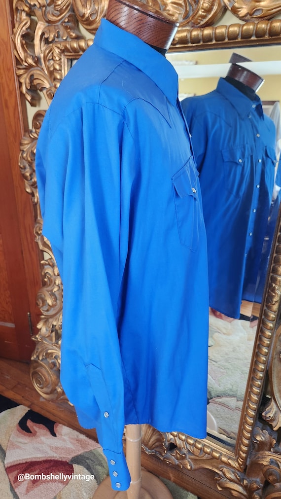 Vintage 70's Tru-west Rockmount Ranch Wear Cobalt Blue Western