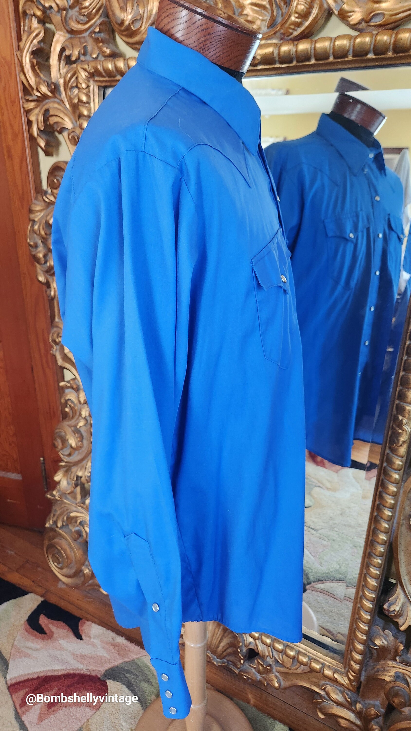 Vintage 70's Tru-west Rockmount Ranch Wear Cobalt Blue Western