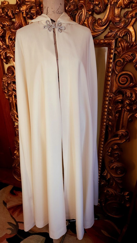 Vintage 80's White Hooded Bridal Full Length Cape