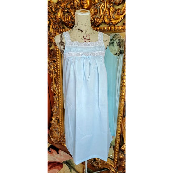 Vintage 70 s Deanna Blue Prairie Style Cotton Nightgown With Lace Details Etsy UK