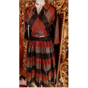 Vintage 50&#39;s Henry Rosenfeld Brown and Copper Striped Day Dress