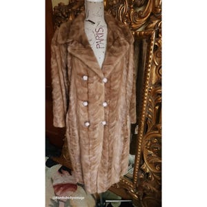 Vintage 60&#39;s Artic Furs Honey Herringbone Mink Double Breasted Coat with Rhinestone Buttons