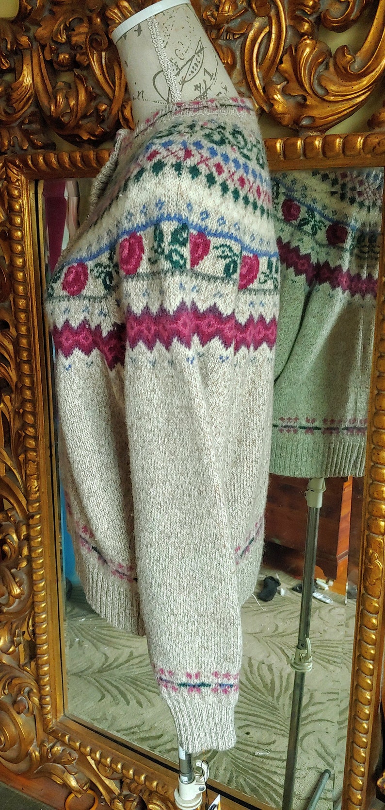 Vintage 90/'s Eddie Bauer Nordic Knit Wool Cardigan