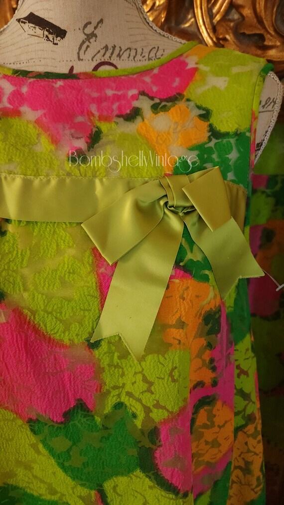 Vintage 60's Neon Flocked Mod Shift Dress - image 7