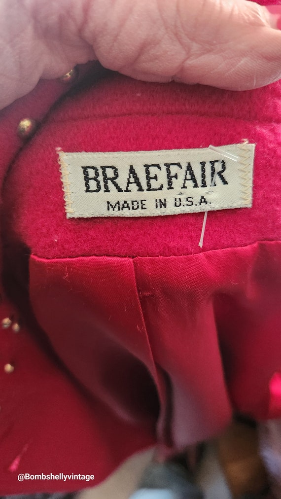 Vintage 80's Braefair Red Wool Coat with Gold Stu… - image 10